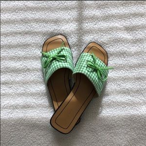 Bijou Green & White Checker Print Sandals